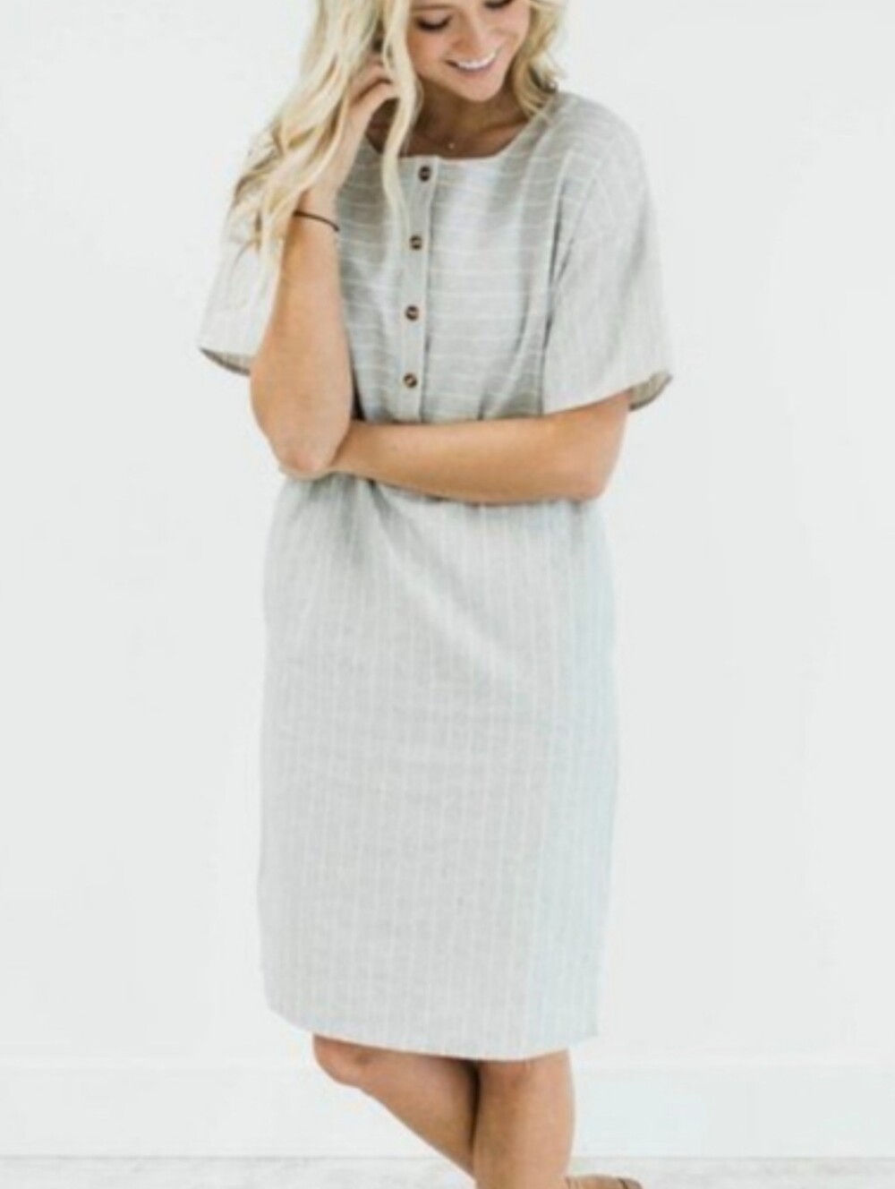 Polagram Tan/White Striped Cotton Midi Dress Size S/P